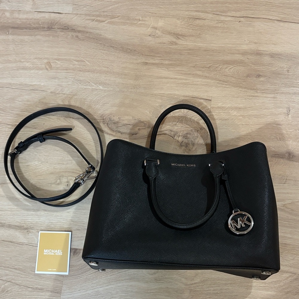 Michael Kors || Savannah saffiano leather satchel crossbody bag || black - Picture 4 of 10